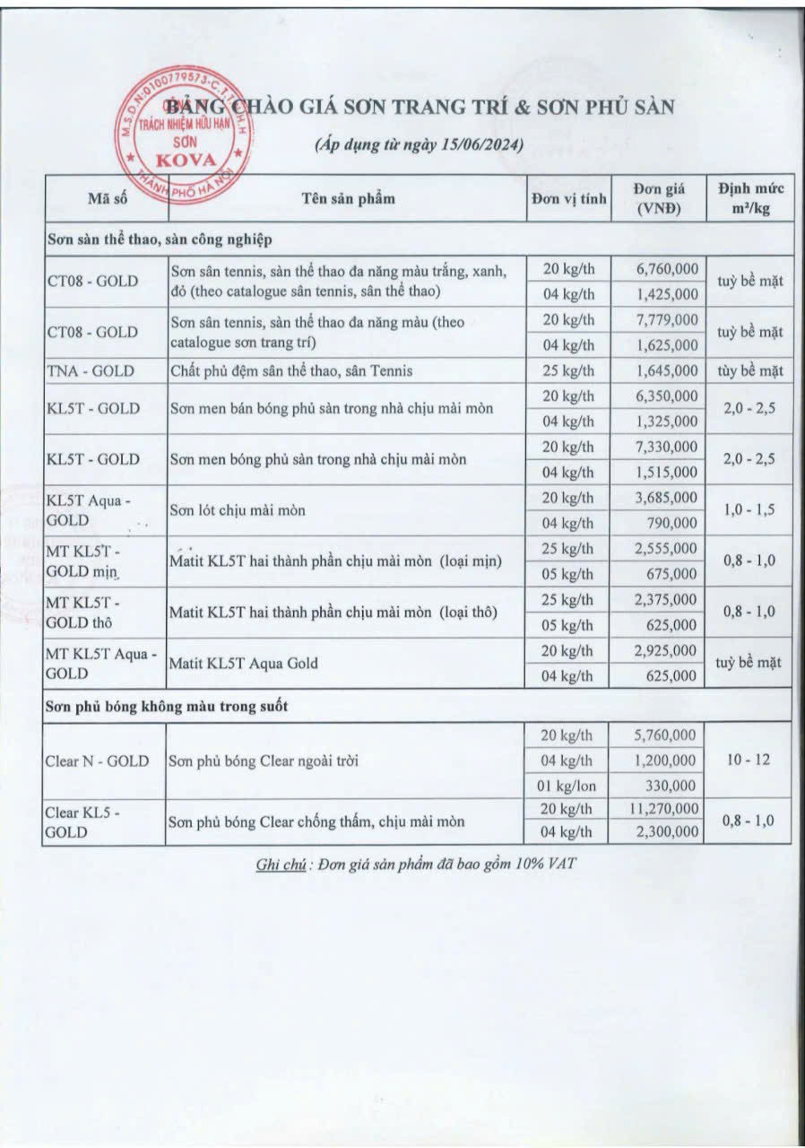 Bảng giá sơn Kova mới nhất 2024 - 4