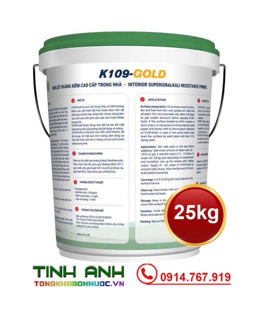 Sơn laót nội thất Kova K109-GOLD Thùng 25kg mặt sau