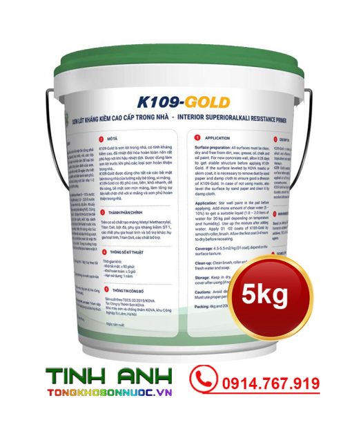 Sơn laót nội thất Kova K109-GOLD Lon 5kg mặt sau