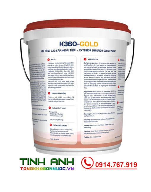 Sơn Kova K360-GOLD thùng 20 kg mặt sau