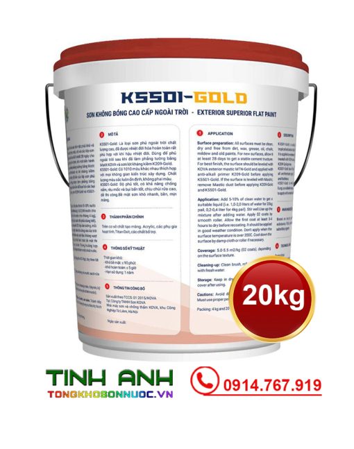 Sơn Kova K5501-GOLD thùng 20kg mặt sau