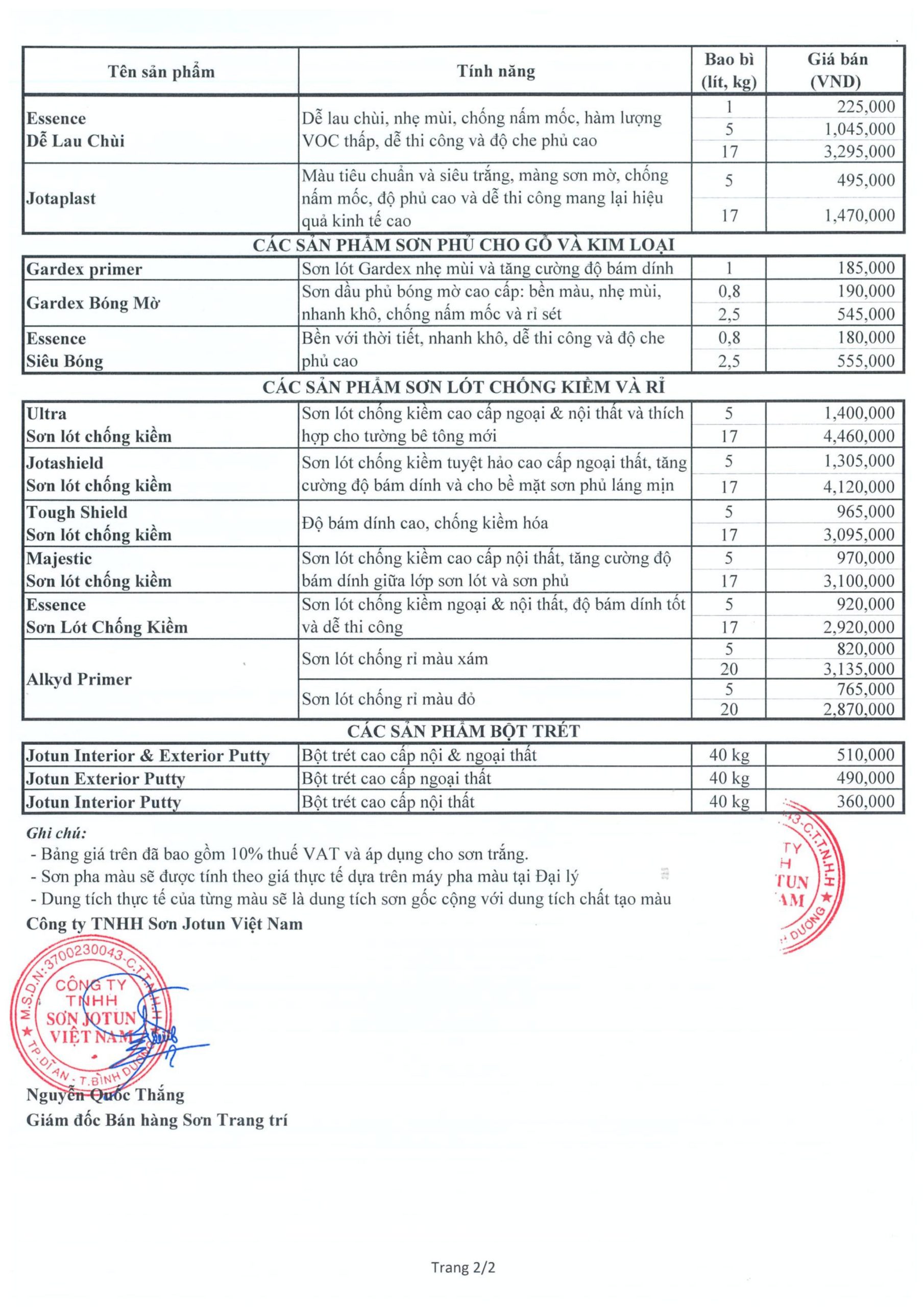 Bảng giá sơn Jotun cập nhật tháng 8/2024 2