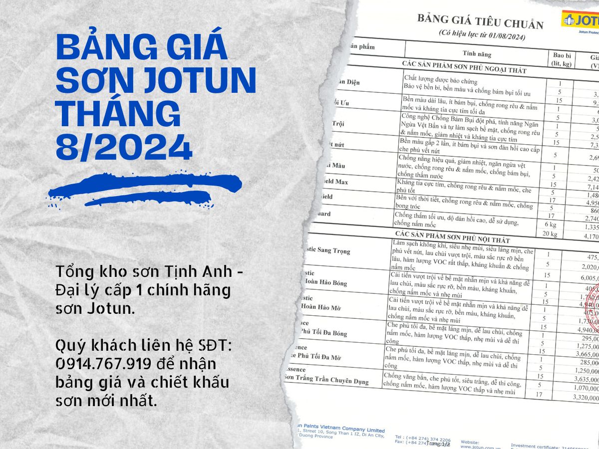 Bảng giá sơn Jotun mới nhất 8.2024