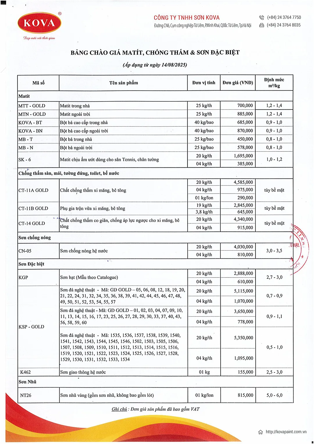 Bảng giá sơn Kova 2025 mới nhất - ngày 14.08.2025-3