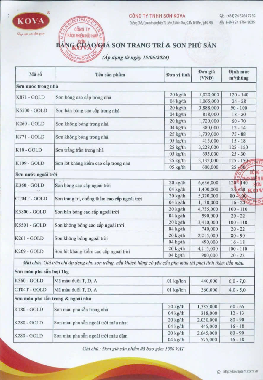 Bảng giá sơn Kova mới nhất 2024 - 3