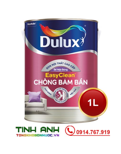 Sơn nội thất Dulux EasyClean chống bám bẩn bề mặt bóng - Z966B lon 1L