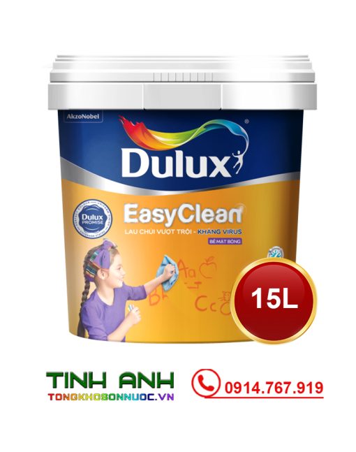 Sơn nội thất Dulux EasyClean lau chùi vượt trội kháng virus bề mặt bóng - 99AB 15L