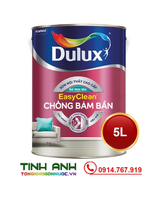 Sơn nội thất Sơn nội thất Dulux EasyClean chống bám bẩn bề mặt mờ - Z966 lon 5L -1