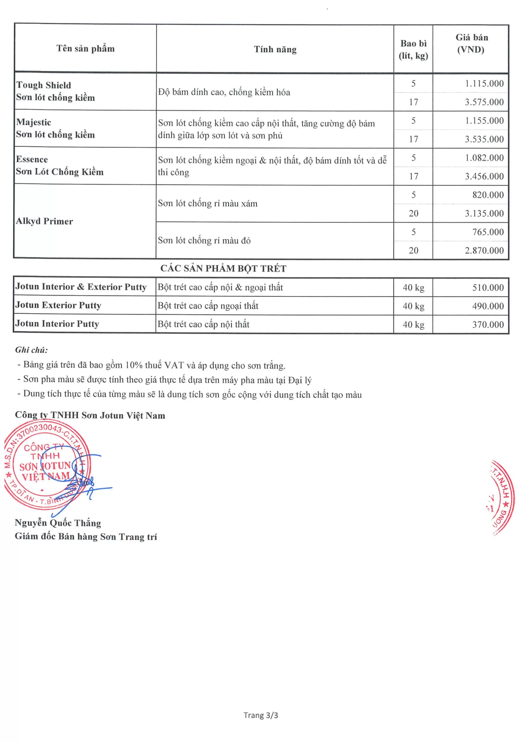 Bảng báo giá sơn Jotun 2025 - 03