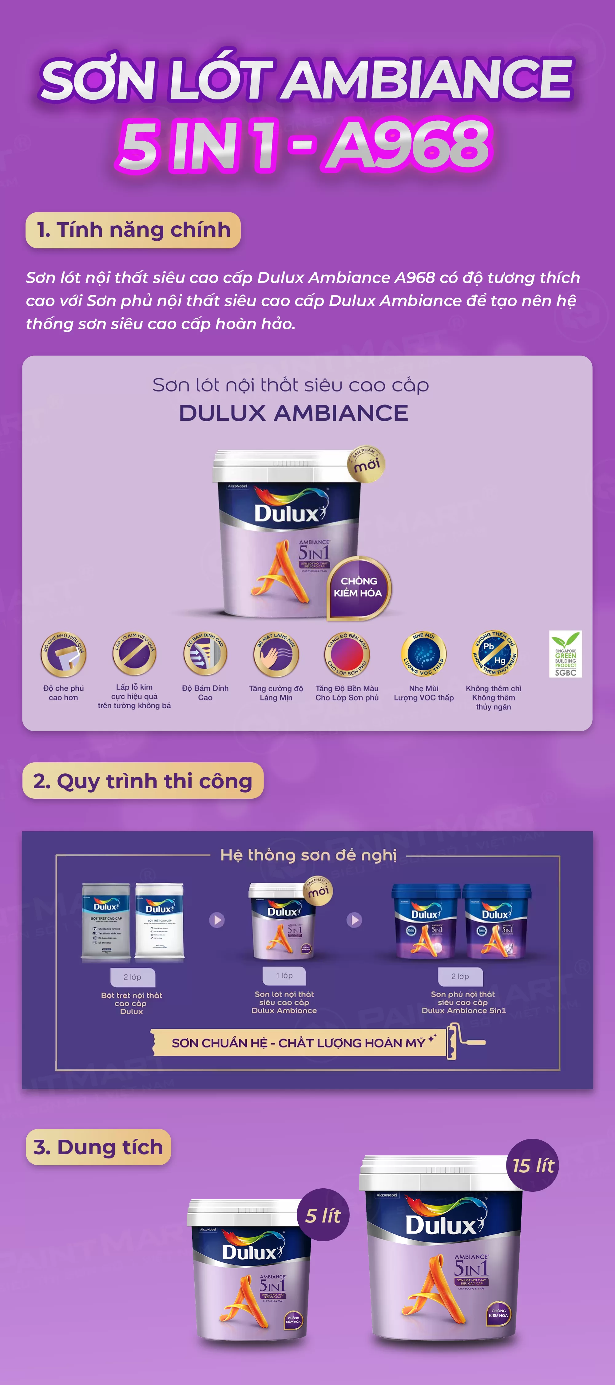 Sơn lót DULUX AMBIANCE - A968 nội thất cao cấp lon 5L - tổng kho sơn Tịnh Anh