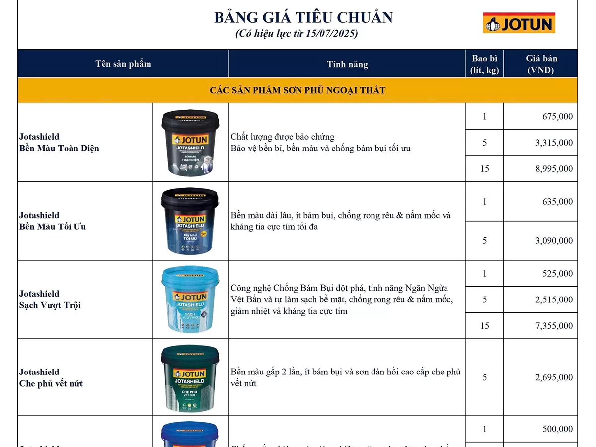 Bảng giá sơn Jotun Tháng 7/2025 - sơn ngoại thất 3
