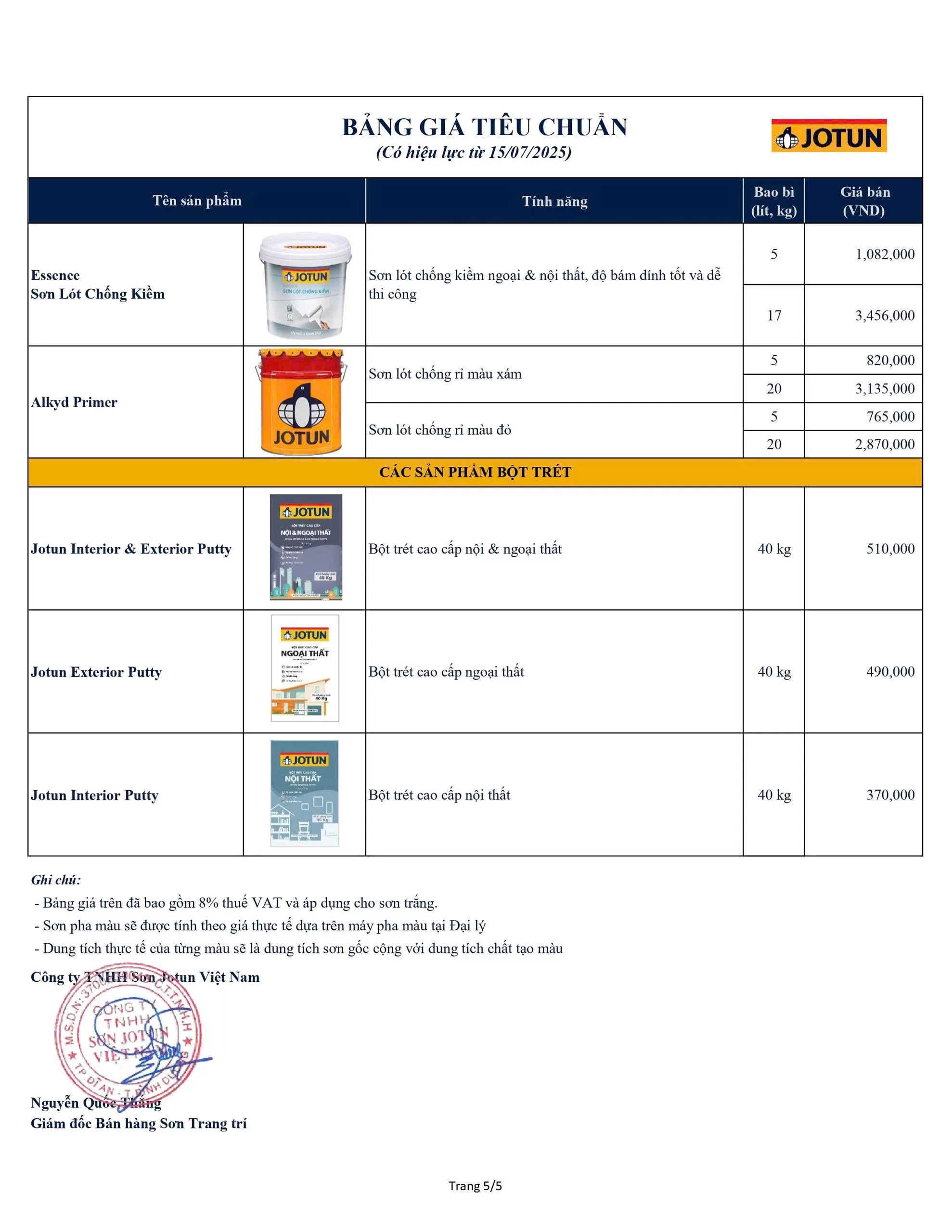 Bảng giá sơn Jotun Tháng 7/2025 - sơn nội thất 3