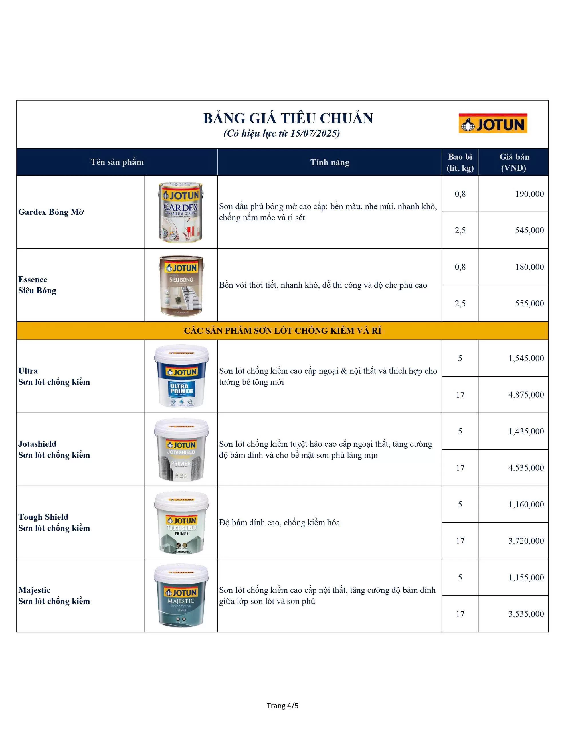 Bảng giá sơn Jotun Tháng 7/2025 - sơn nội thất 2