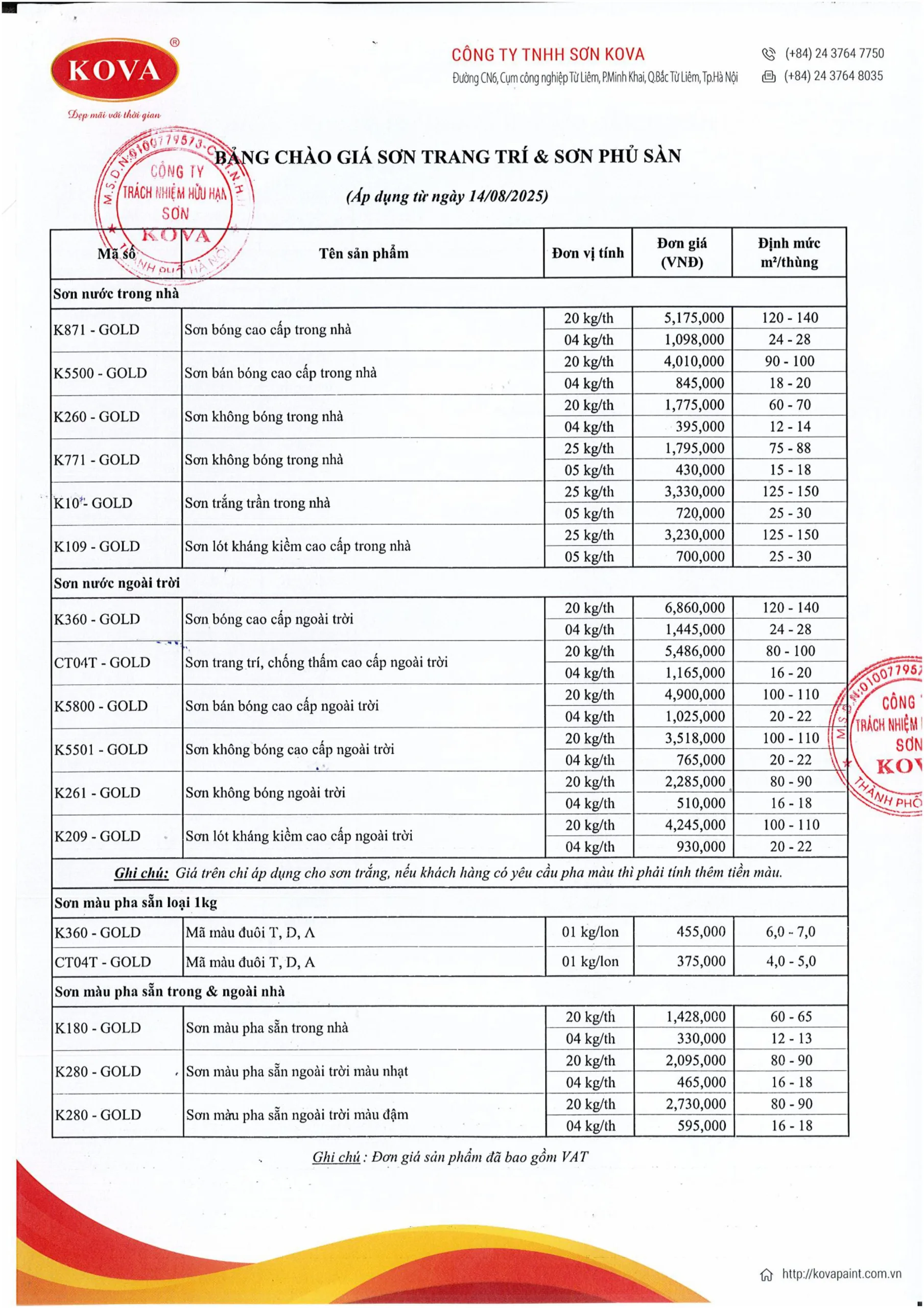 Giá sơn Kova hiện nay là bao nhiêu- Cập nhật bảng giá sơn Kova Tháng 7/2025 - trang 2