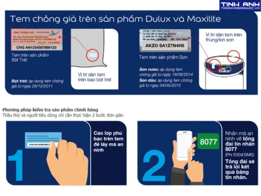 xác thực sản phẩm chính hãng sơn Dulux Maxilite