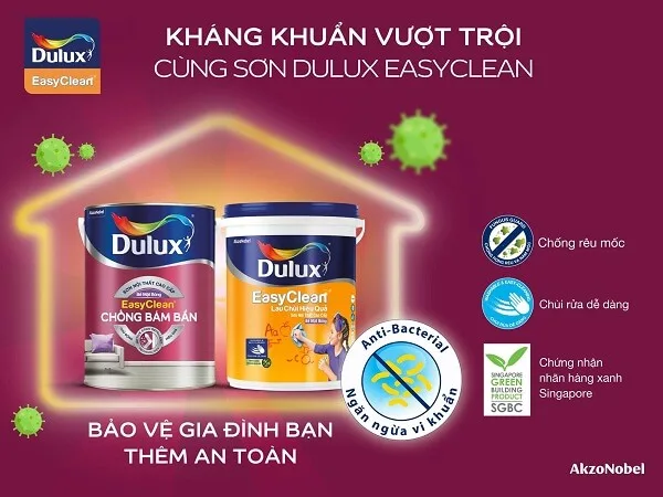 Sơn Dulux lau chùi loại nào tốt - Dulux EasyClean – Lau chùi vượt trội