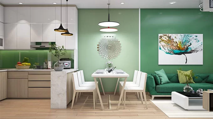 Xanh mint đậm làm điểm nhấn