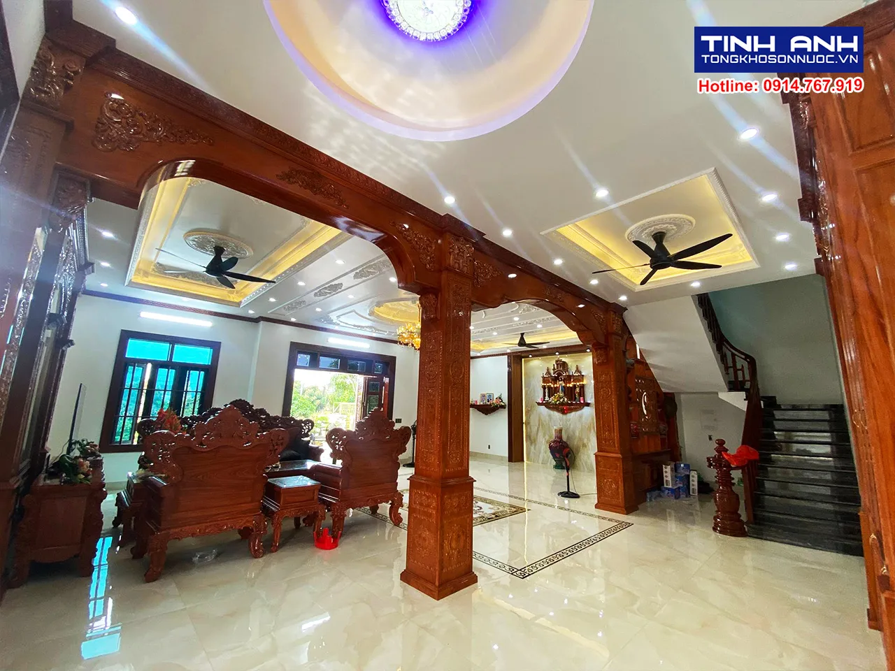 Thi công sơn biệt thự tân cổ điển - Hệ đèn LED âm trần