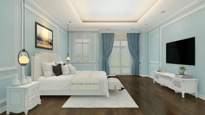 Phối màu phào chỉ trần phòng ngủ hài hòa và thư giãn