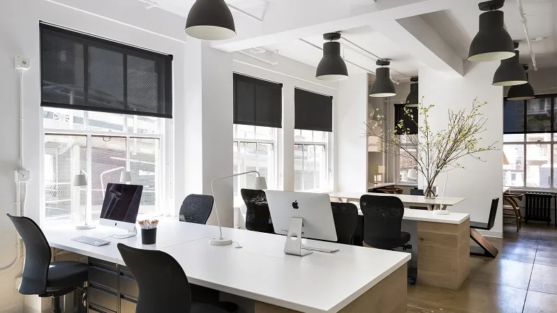 thiết kế văn phòng màu trắng