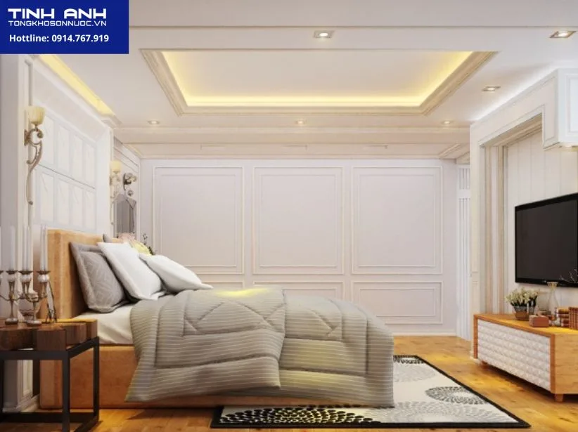 Phối màu sơn phào chỉ trần nhà cùng tông