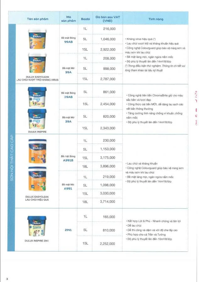 Bảng giá sơn Dulux mới nhất 2026-3