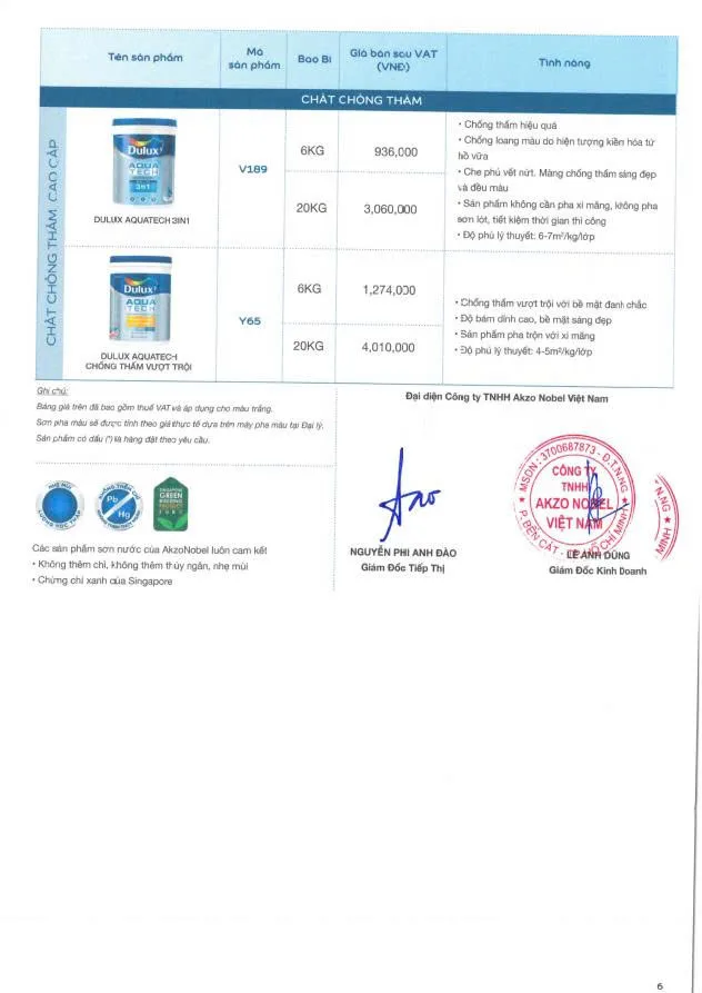 Bảng giá sơn Dulux mới nhất 2026-6