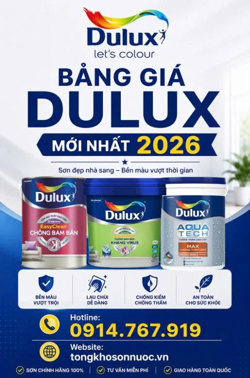Bảng giá sơn Dulux mới nhất 2026 – Báo giá đầy đủ các dòng sơn