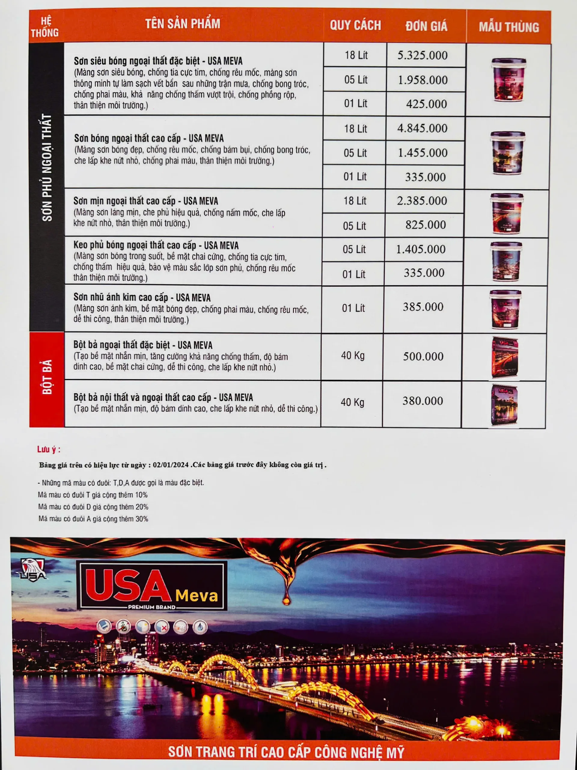 Bảng giá sơn USA Meva - 2