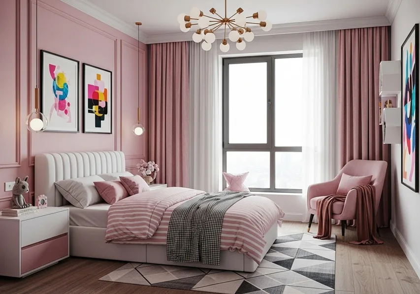 Sơn phòng ngủ vợ chồng màu hồng pastel